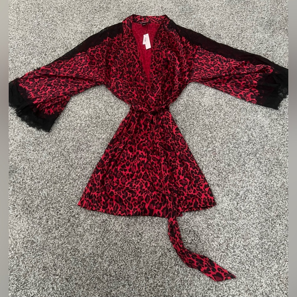 Victoria’s Secret, red and black leopard print silk bathroom